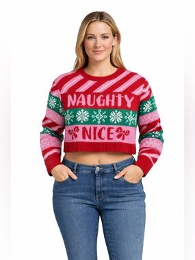 Derek Heart Naughty Nice Christmas Sweater Cropped Holiday Knit Set NWT